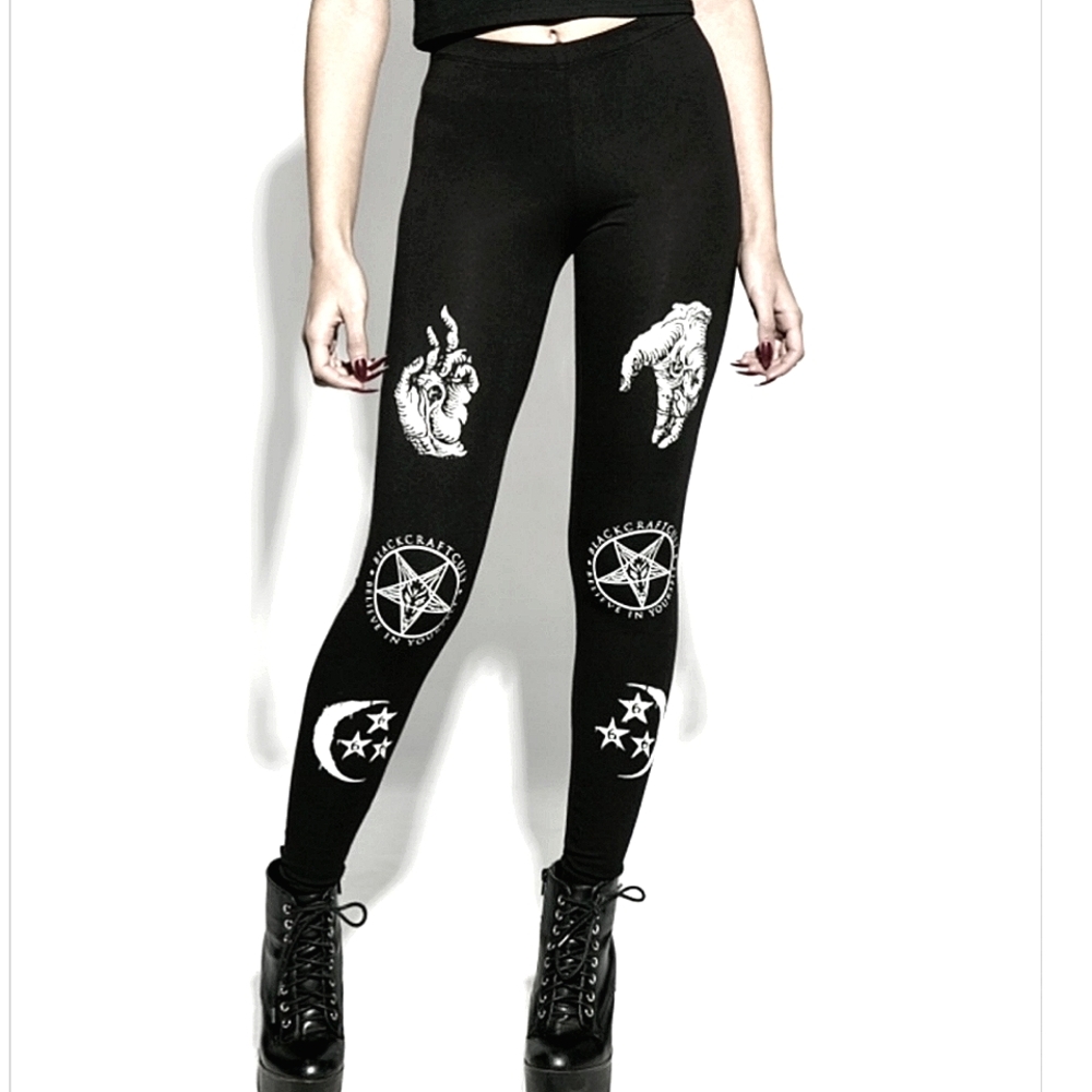 🤌🐍 Blackcraft Cult Severed Hands Celestial Goth Witchy Leggings S 🐍🤌 Copy